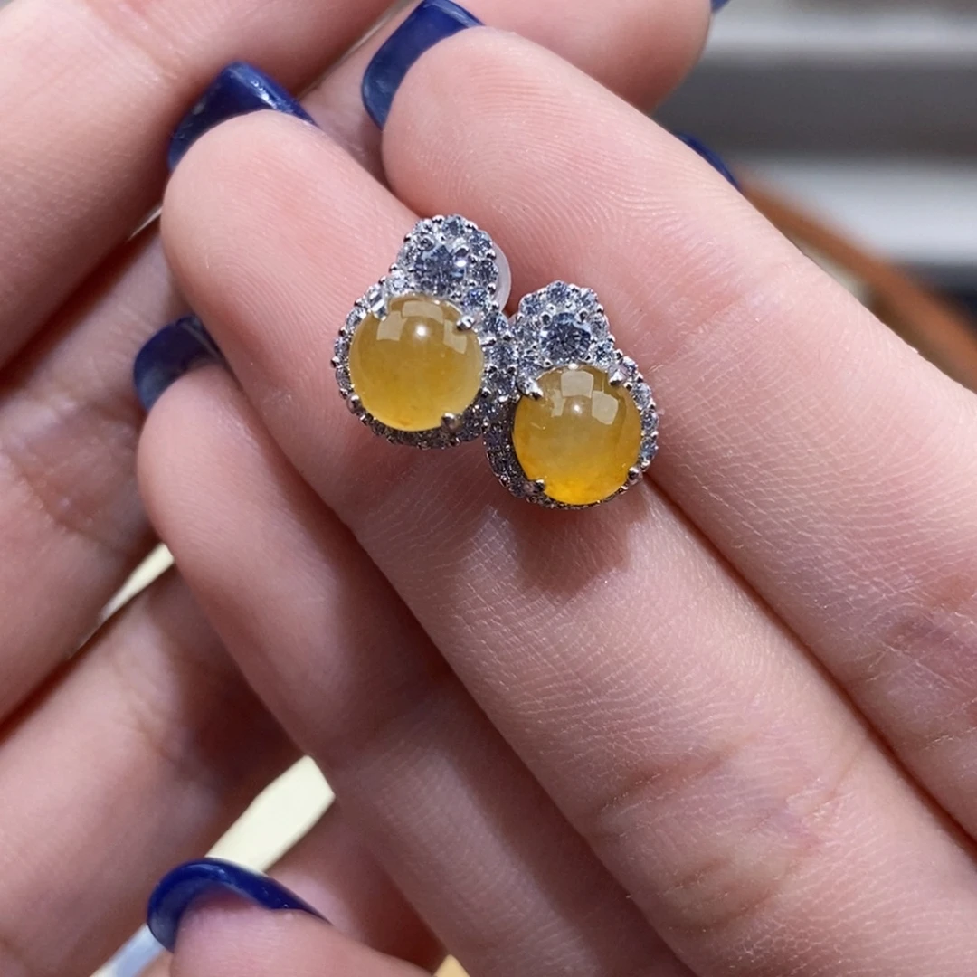 火***海翡翠银S925镶嵌耳饰纯天然缅甸翡翠A货耳钉