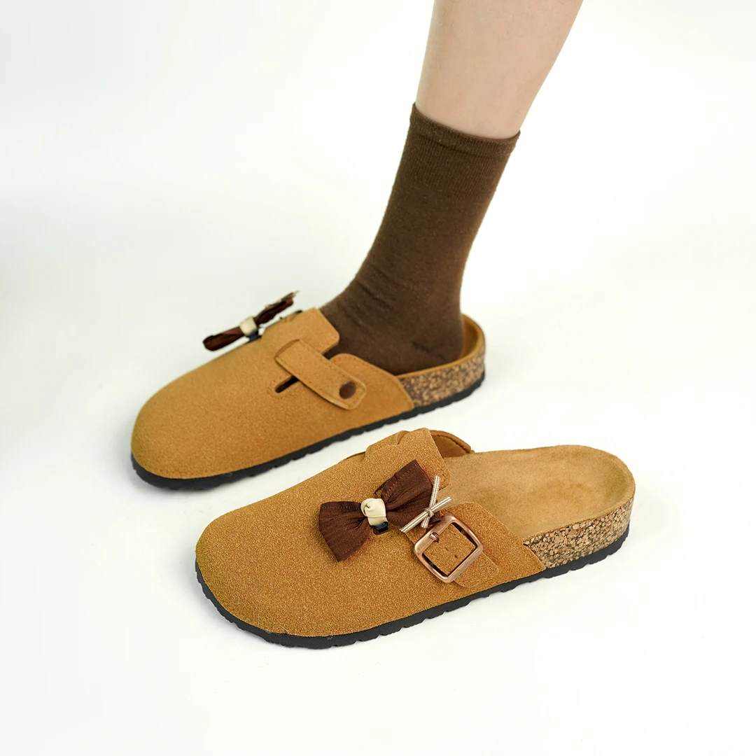 勃肯鞋蝴蝶结女款秋冬季网红爆款平底百搭一脚蹬包头拖鞋穆勒鞋