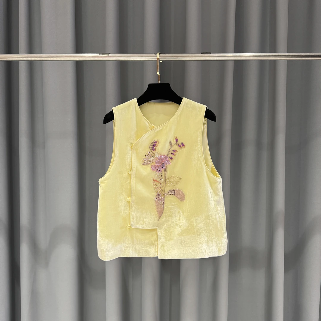 【紫罗兰】马甲时尚新中式秋冬复古黄色民族风提花绣花马夹