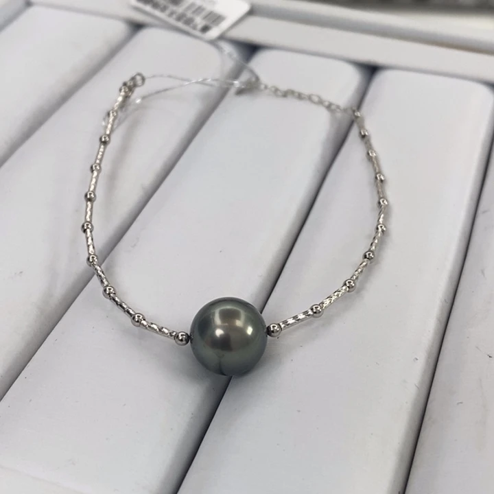 18K金镶嵌海水珍珠手绳黑珠10-11mm