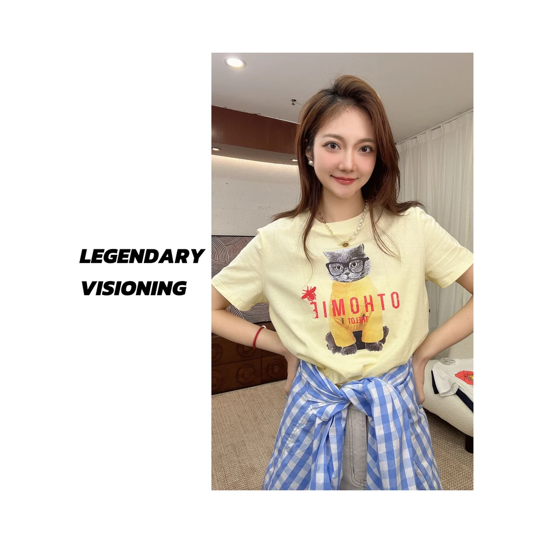 【LEGENDARY】"呆比猫"设计师黄色卡通时尚休闲短袖MM0058DX