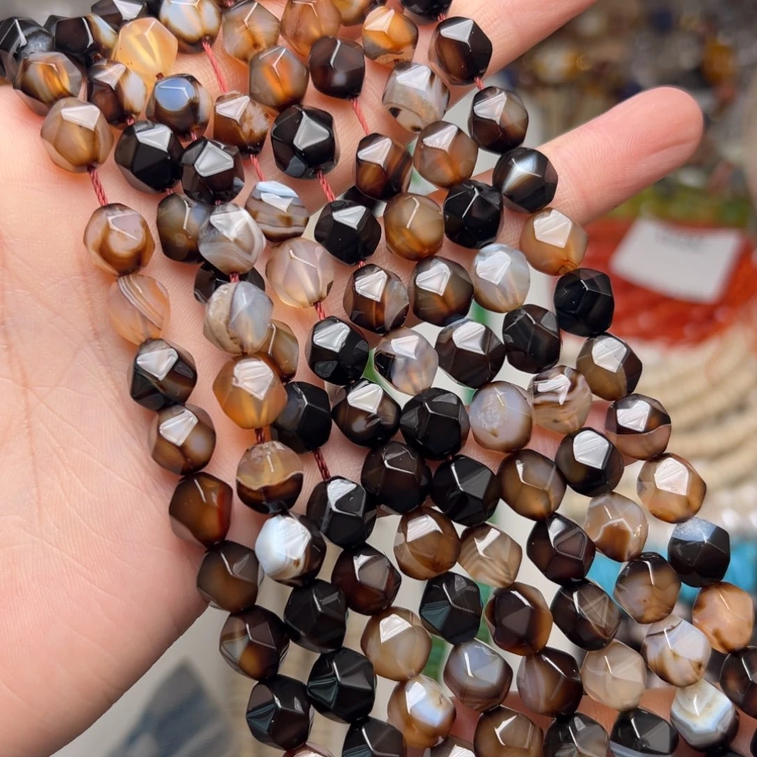 玛瑙/玉髓合金珠宝半成品W484。8.7mm天然玛瑙钻切一条