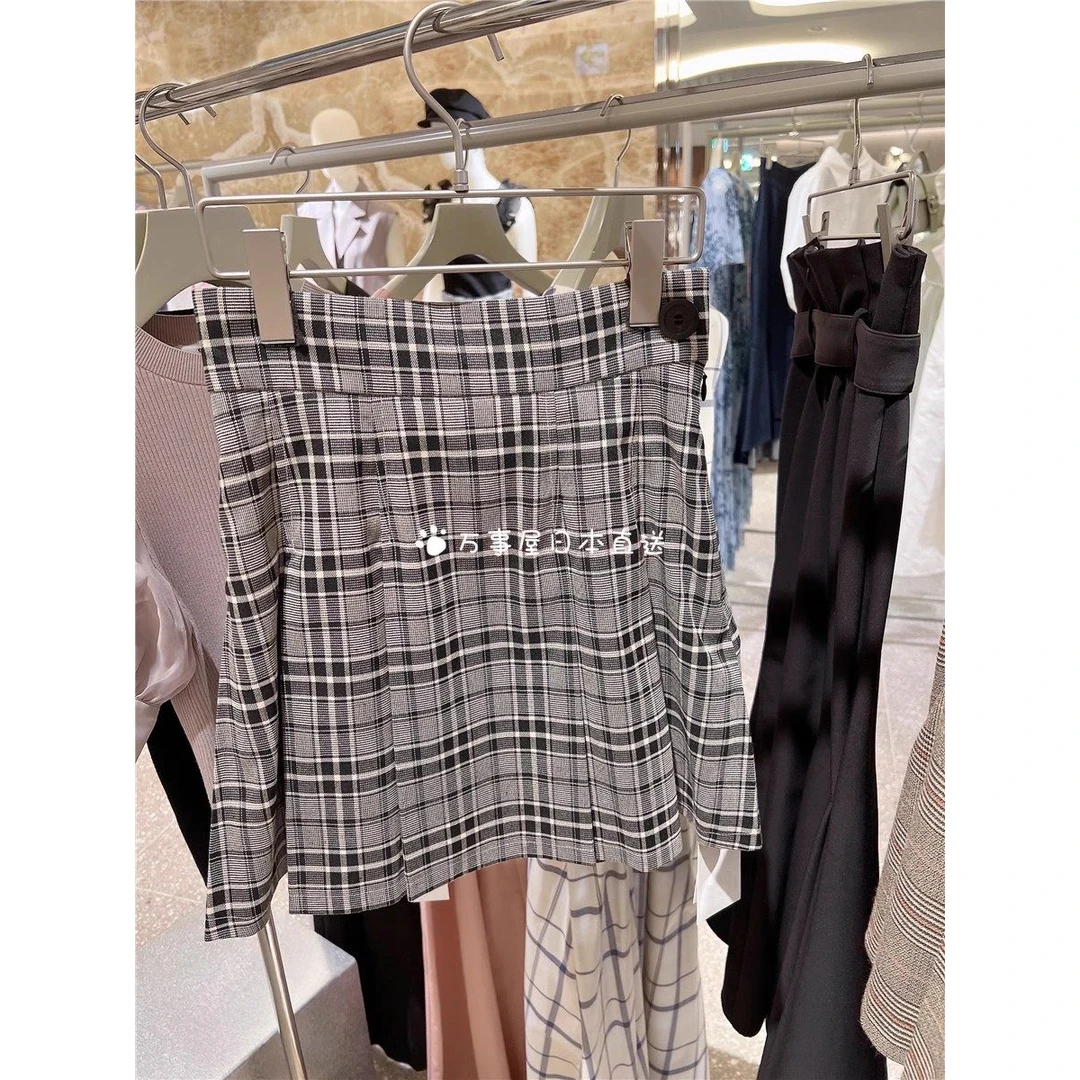 美子酱 日系甜美纯色格纹迷你高腰百褶短裙裤半身裙 S4203-2