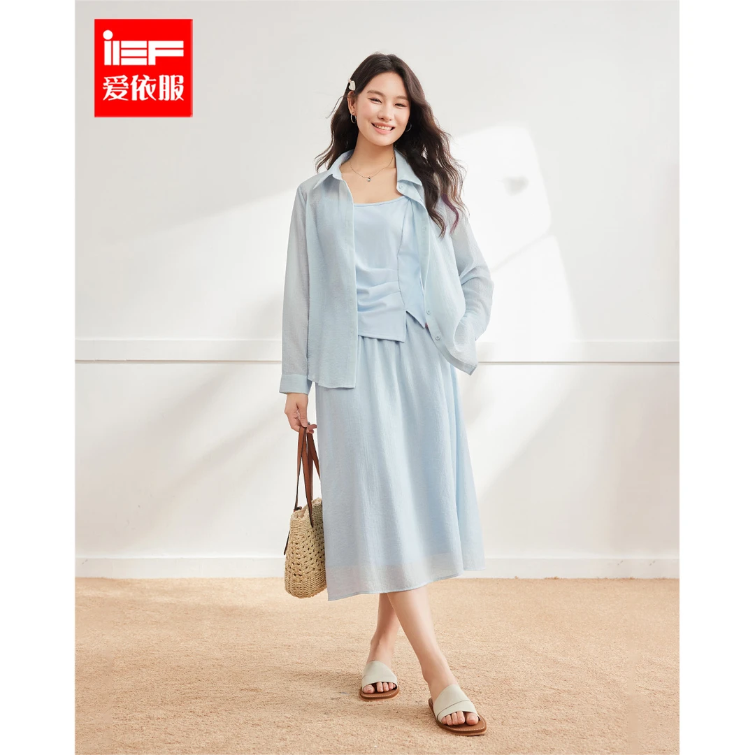 IEF/爱依服大码女装2025夏季新款法式温柔慵懒风上下套裙流光风