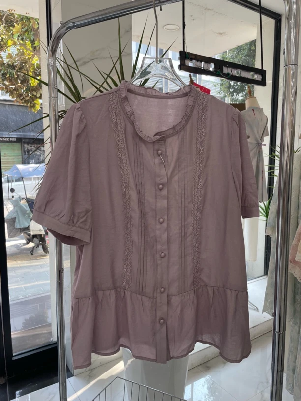 1272夏季圆领压褶衫衬时尚减龄百搭