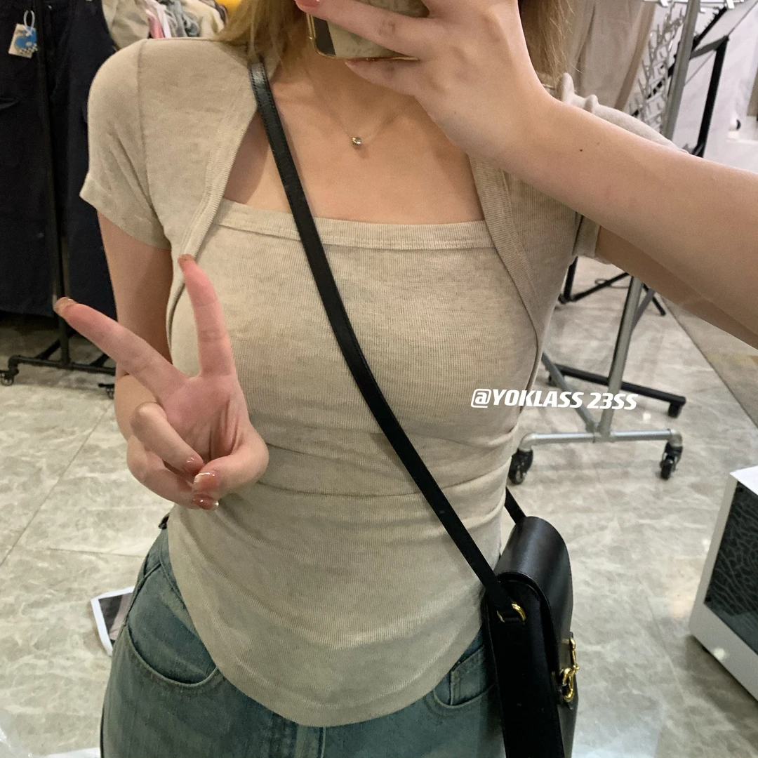 王少女【清清】方领短袖T恤女辣妹显瘦百搭短款上衣T02219S32