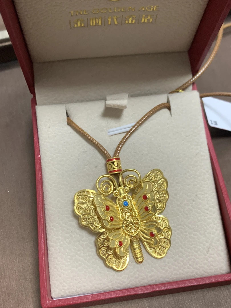 【世纪金时代金店】足金珐琅彩花丝蝴蝶吊坠