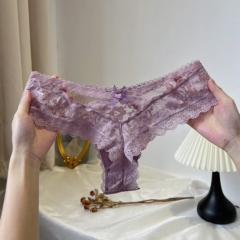 薄款夏季中腰蕾丝内裤镂空三角裤法式蕾丝性感高腰强效性感内裤