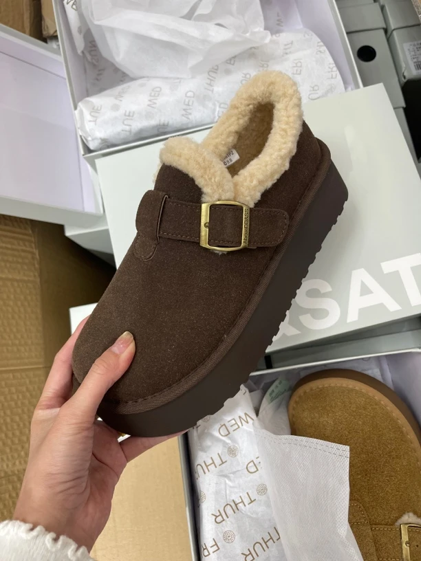 厚底勃肯鞋女款时尚加绒舒适百搭加厚保暖圆头平底休闲女士低帮