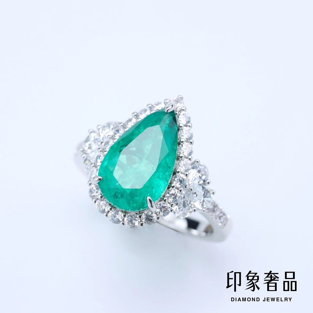 戒指  印象高奢  高品满钻豪镶绿水滴戒指LJ0206