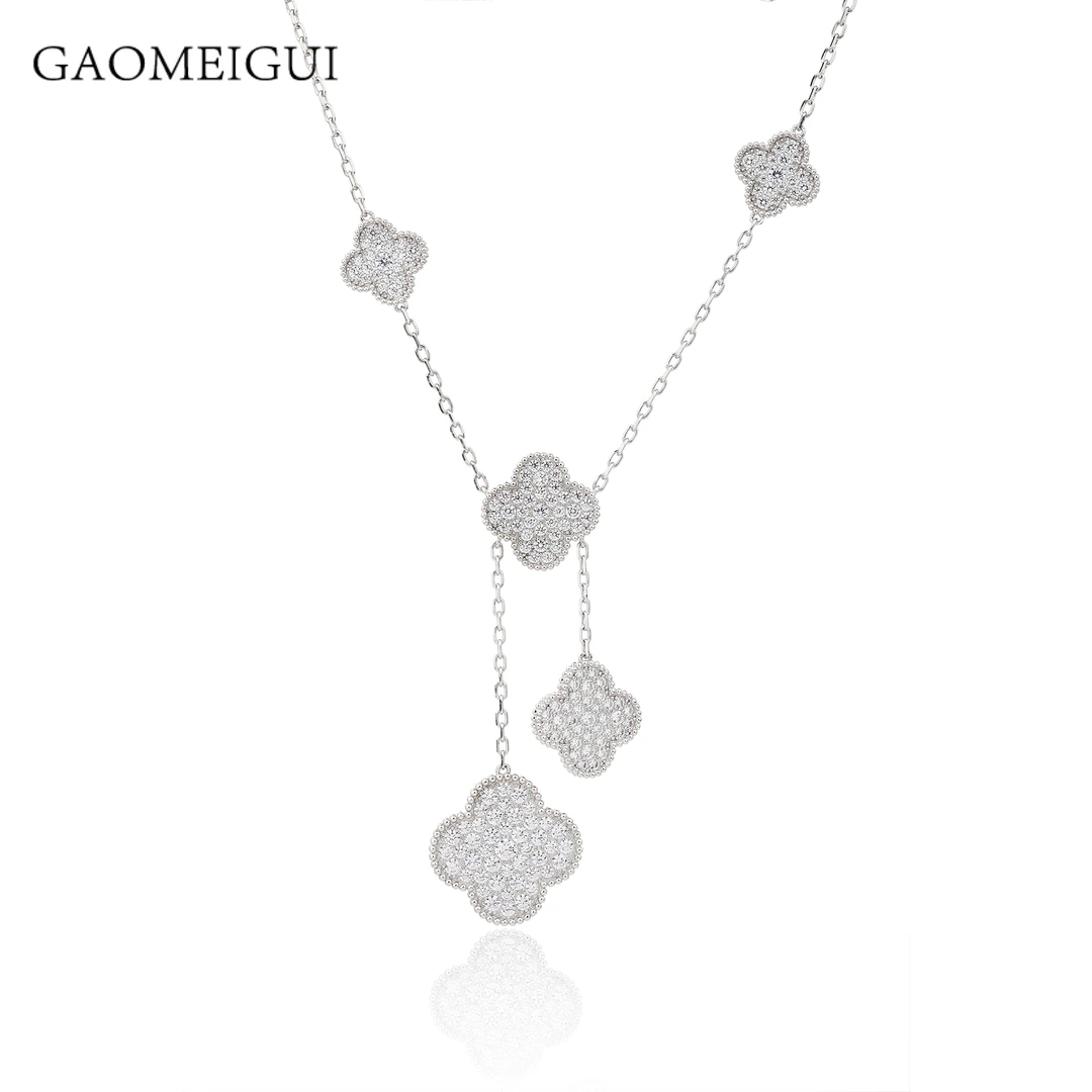 坠链均925银合成锆石 GAOMEIGUI品牌 海外款四叶草高定高奢项链