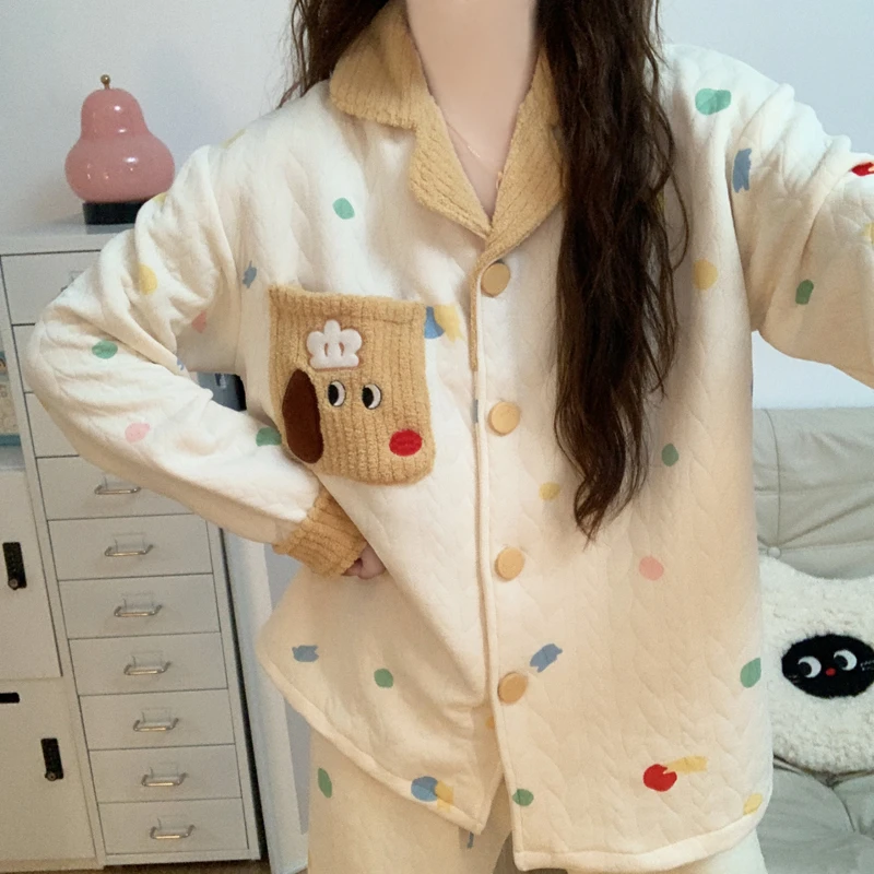 【空气棉夹层】加厚睡衣女春秋冬季新款长袖可外穿腊肠狗家居服套装