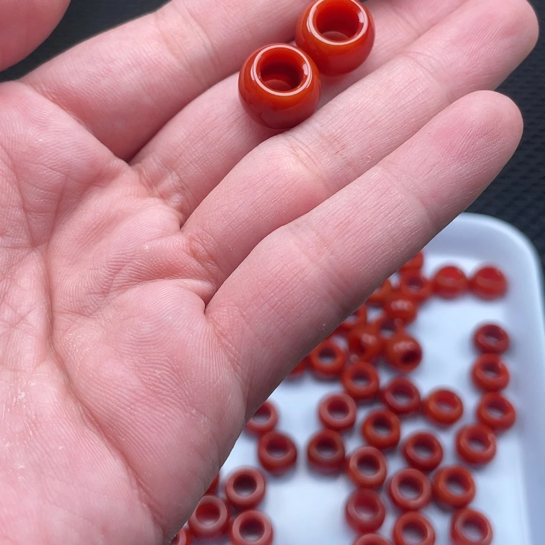 南红玛瑙8*13柿子红跑环圈一组2颗未镶嵌