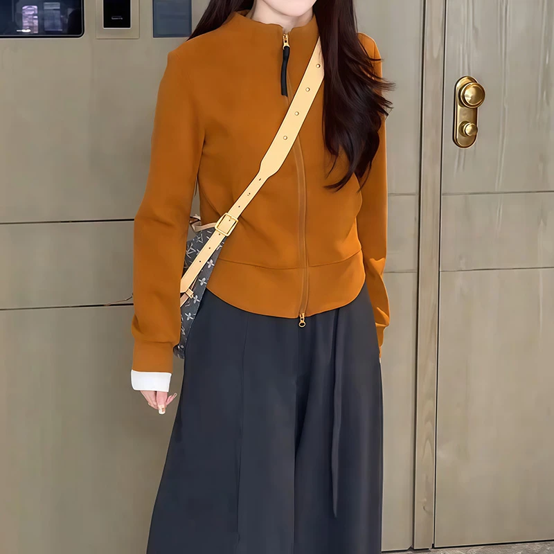 秋季新款立领双拉链双腰线显瘦卫衣女设计感时尚好看潮流上衣外套