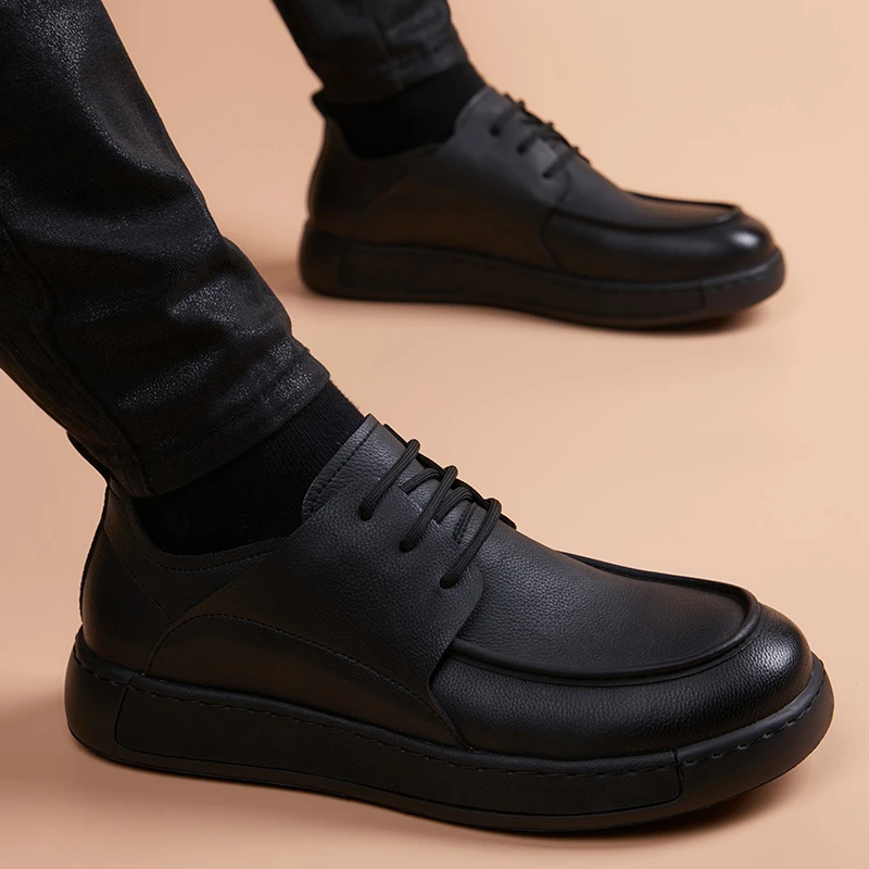真皮休闲皮鞋男款2025新款透气轻底英伦商务百搭增高正装德比鞋子