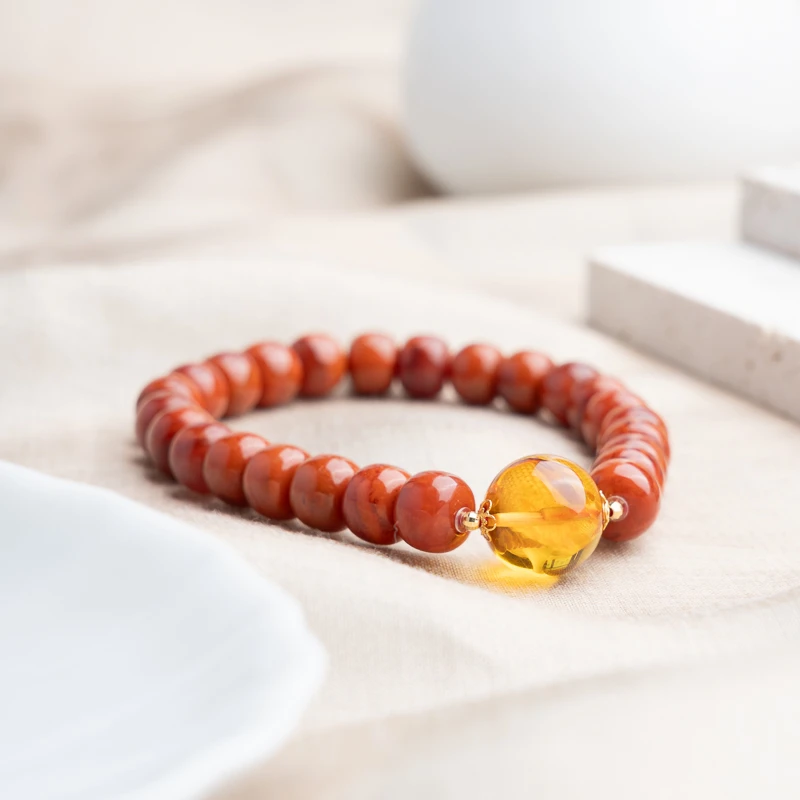 XIANYUAN/仙源南红火焰纹8*7mm花珀单圈手串