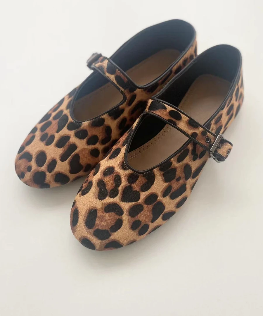 新款马毛一字带芭蕾舞鞋圆头平底浅口时尚玛丽珍鞋女单鞋平底鞋