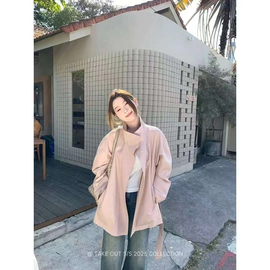 【欧若风】韩系休闲小众风衣女春季2025新款高级感立领收腰外套女