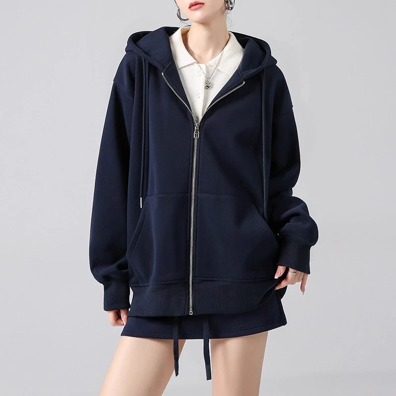 开衫上衣女装外套女春秋冬季新款爆款时尚洋气韩系连帽拉链卫衣