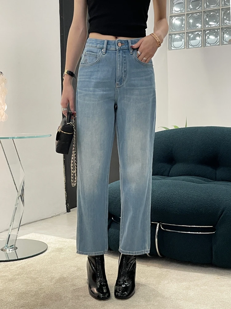 BK71897牛仔裤女2025春季新款卡布直筒裤欧货高腰修身九分法棍裤