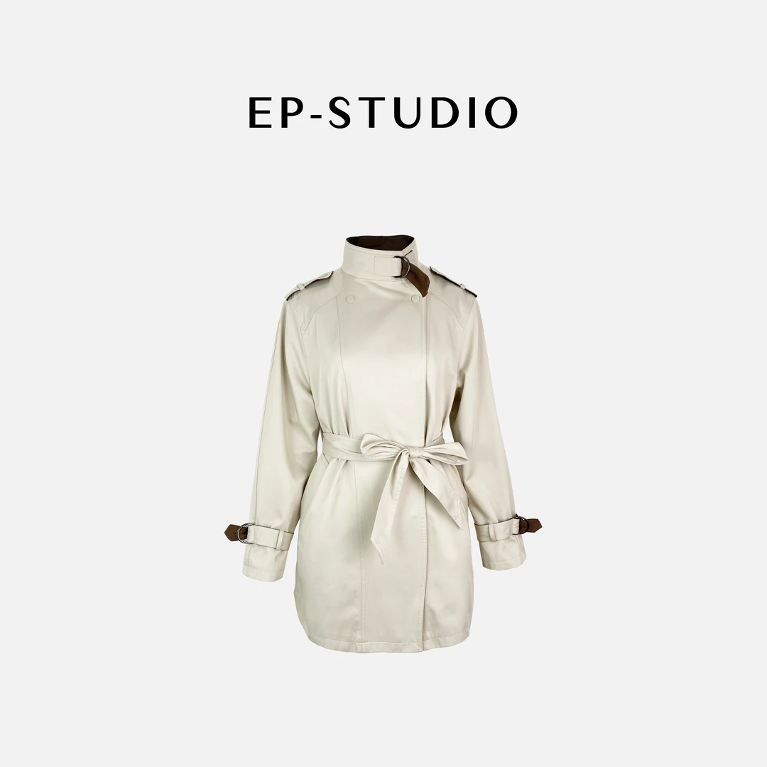 【费尔岛】高定设计麂皮绒拼接一手长风衣6009