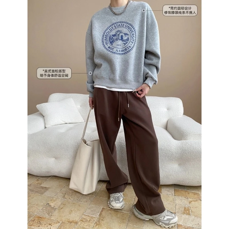 时髦博主风美式字母印花圆领套头休闲宽松卫衣长袖韩版秋季新款