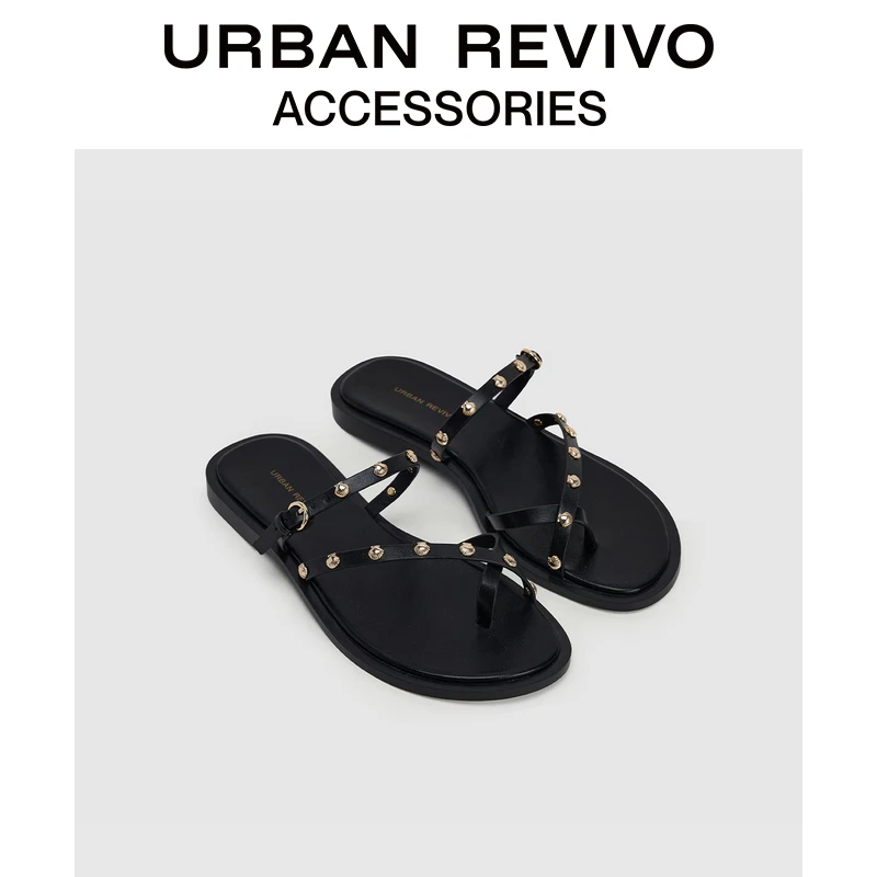 URBAN REVIVO2025夏季新款女度假风贝壳饰露趾拖鞋UAWS50061