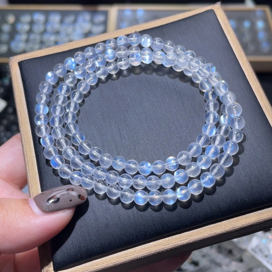 未镶嵌长石手链冰透体蓝月光手链多圈5mm