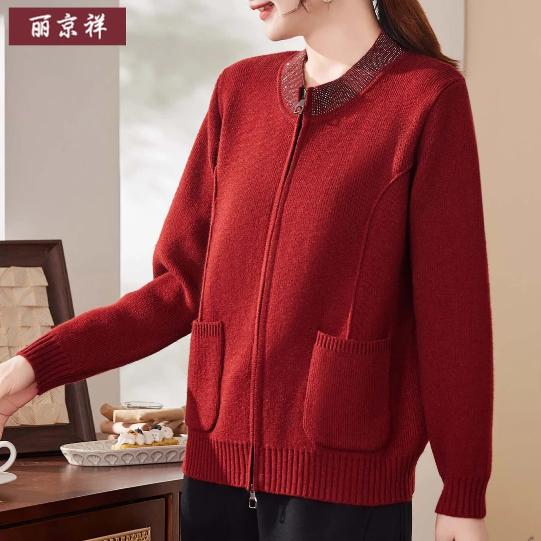品牌妈妈春装2025新款针织外套短款中老年女春秋喜婆婆婚宴装上衣