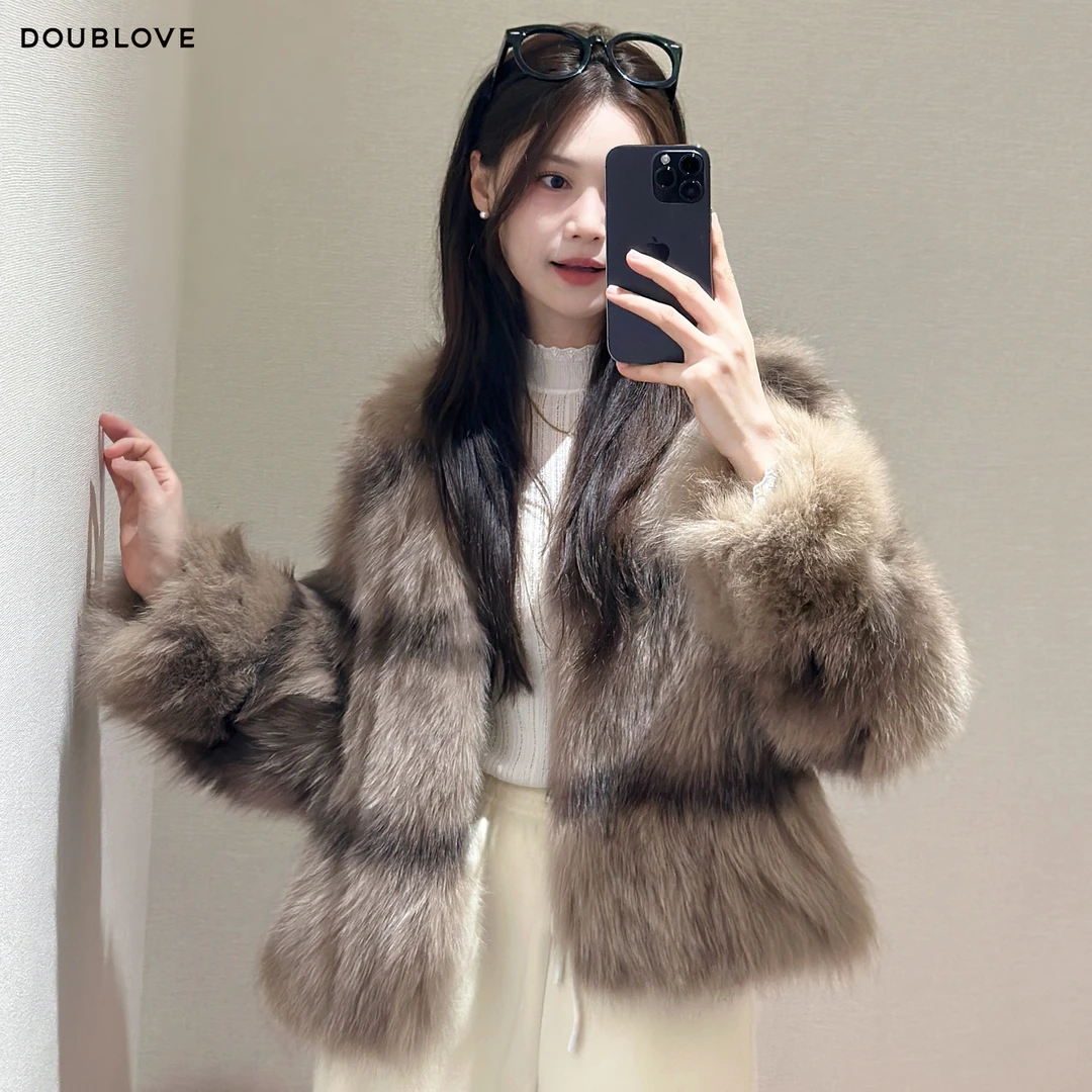 【千颂妮专享】DOUBLOVE 疗愈系穿搭双色渐变狐狸毛外套