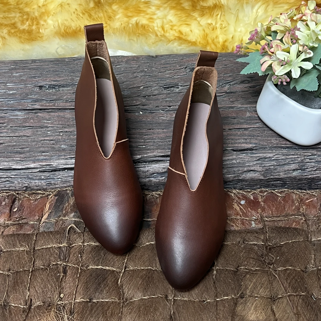 拙手作2025年新款尖头百搭时尚头层牛皮尖头小单鞋气质中跟