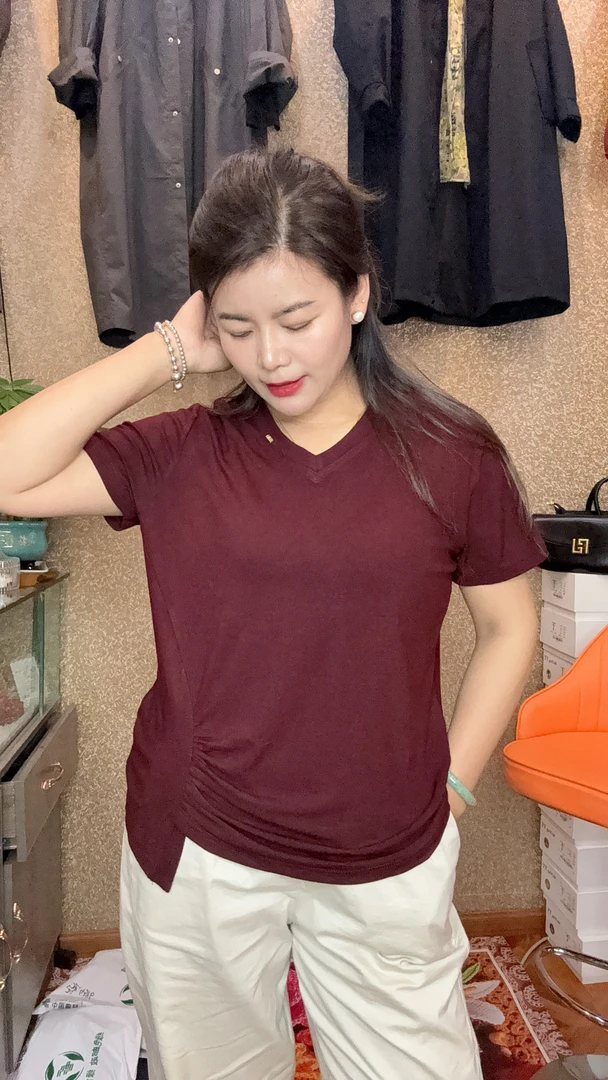 舒适短袖通勤针织V领静奢风1gT恤百搭套装甜辣风潮牌上衣女款夏季