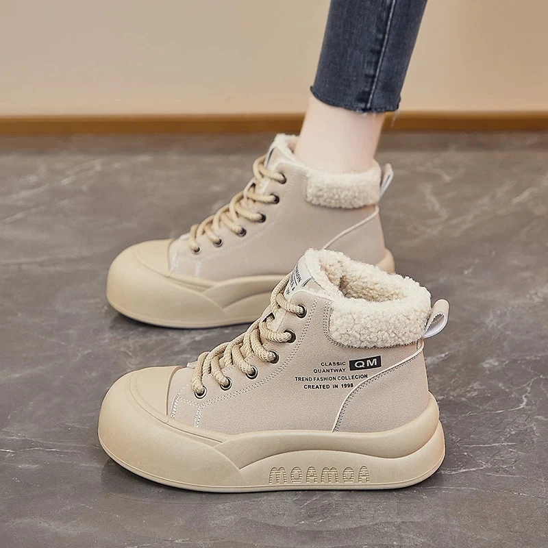 女生秋新款高帮加绒休闲板鞋WS1106