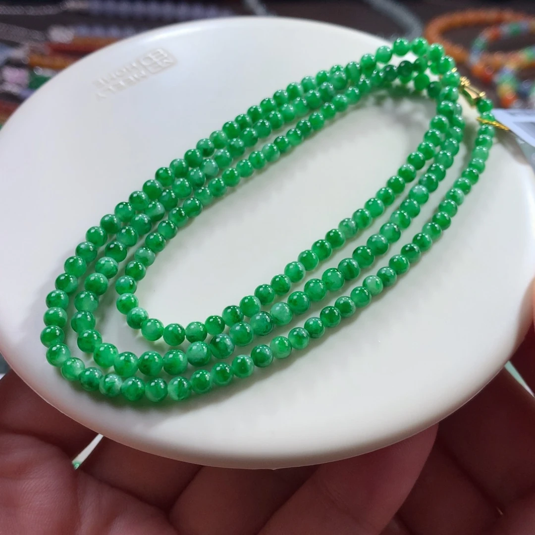 翡翠未镶嵌手链翡翠浓色飘辣绿卡3.30～4.10+