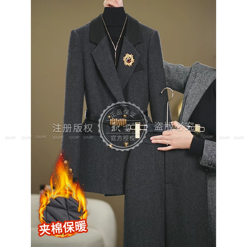 【卓曼定制】2025年冬季新款黑灰色双排扣气质修身显瘦时尚洋气套装