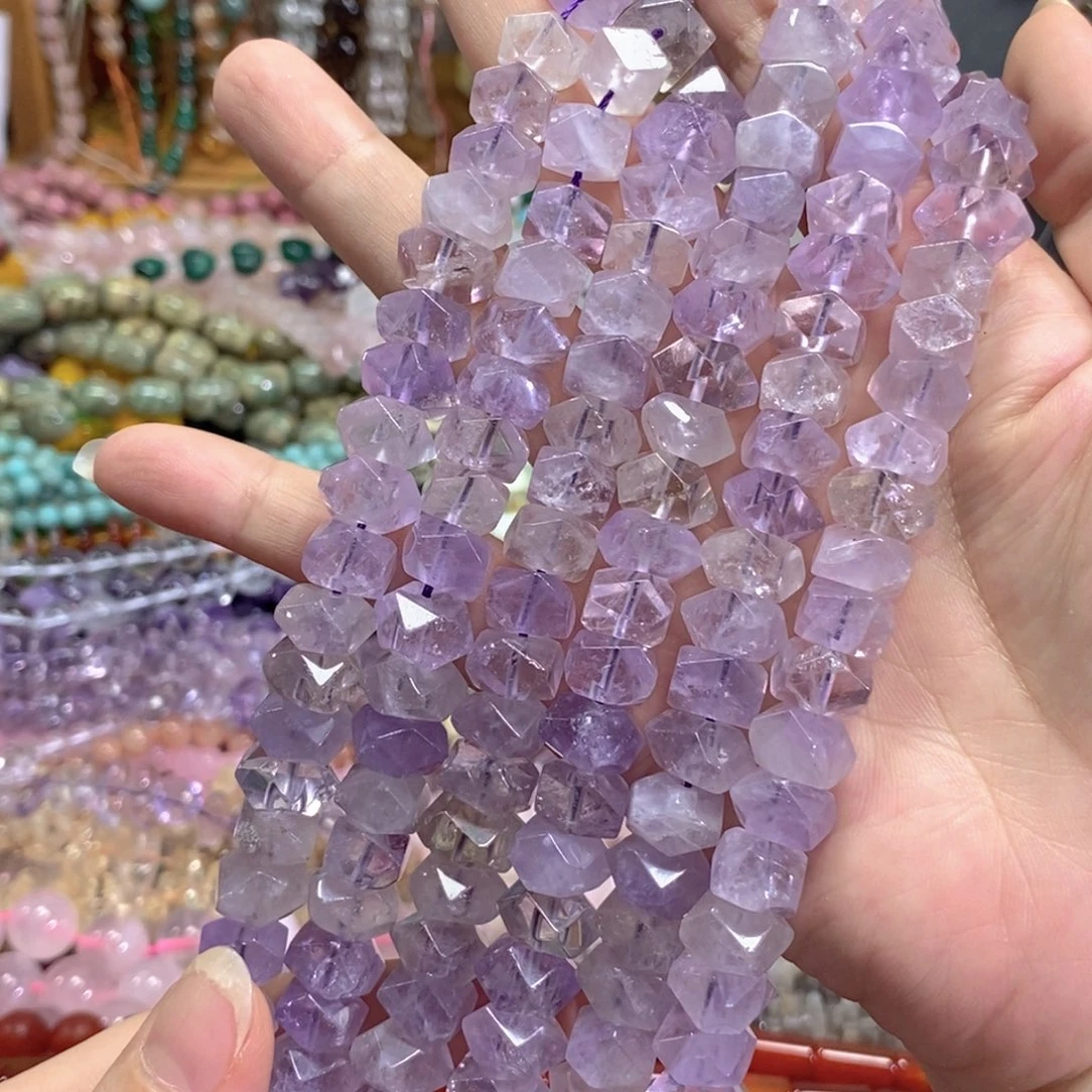 未镶嵌玛瑙/玉髓珠宝半成品天然紫水晶冲角一条卡10mm