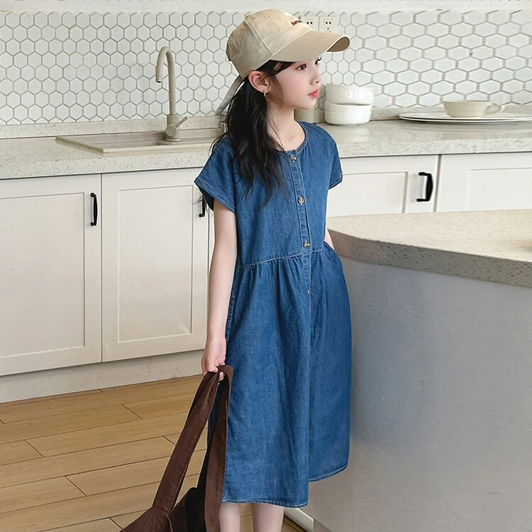 女童夏季牛仔裙2025新款大童韩版宽松小女孩儿童短袖超好看连衣裙