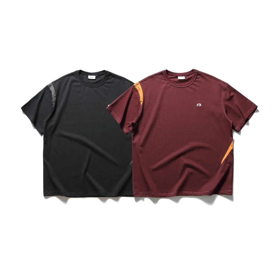 FORN3 N722不对等拼接剪裁T恤日系复古圆领情侣款简约贴布短袖