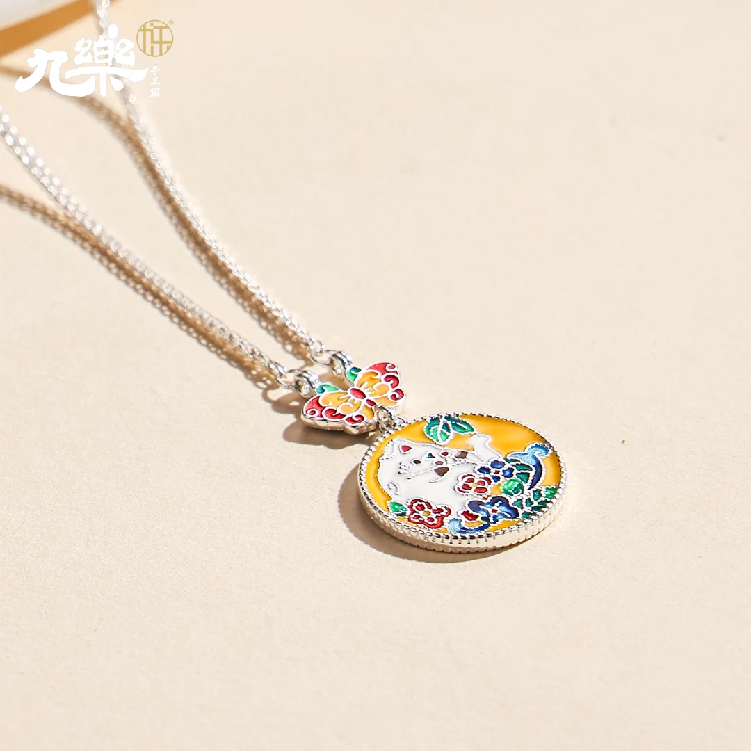 九乐 坠链均足银珐琅 990  双面珐琅猫咪肖邦套链43cm