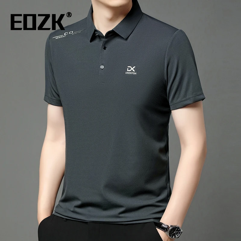 Eozk百搭潮流气质短袖T恤男2025夏季新款翻领冰丝透气凉感polo衫