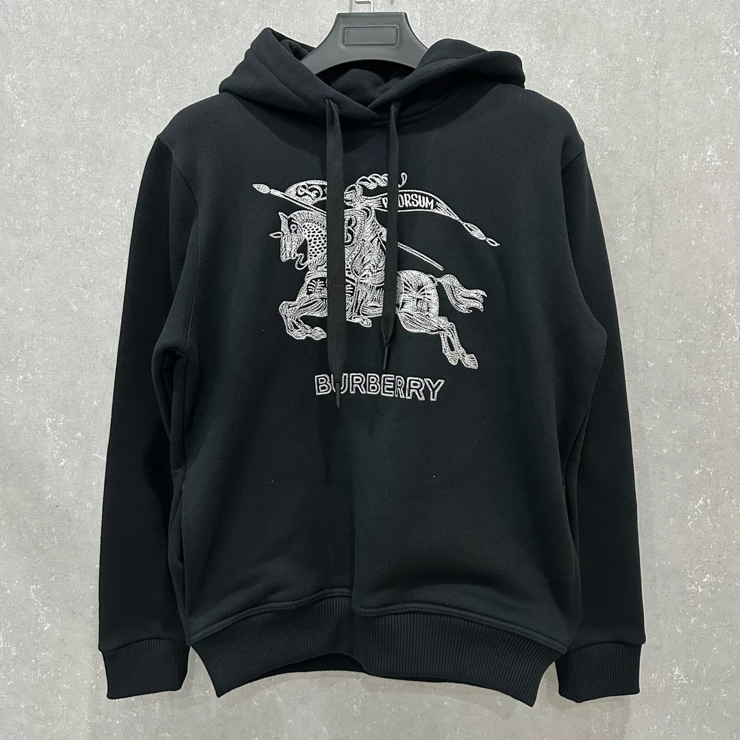 未使用 BURBERRY/博柏利 经典黑色字母Logo刺绣帽衫XS码/006267