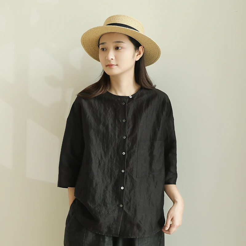 尘染香云纱高级衬衫女2025新款22姆米宽松小衫天然亚麻桑蚕丝上衣