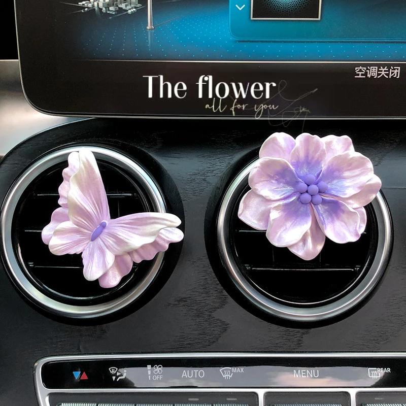 蝶恋花车载摆件香薰香水高级感汽车出风口装饰花朵车内饰品扩香石