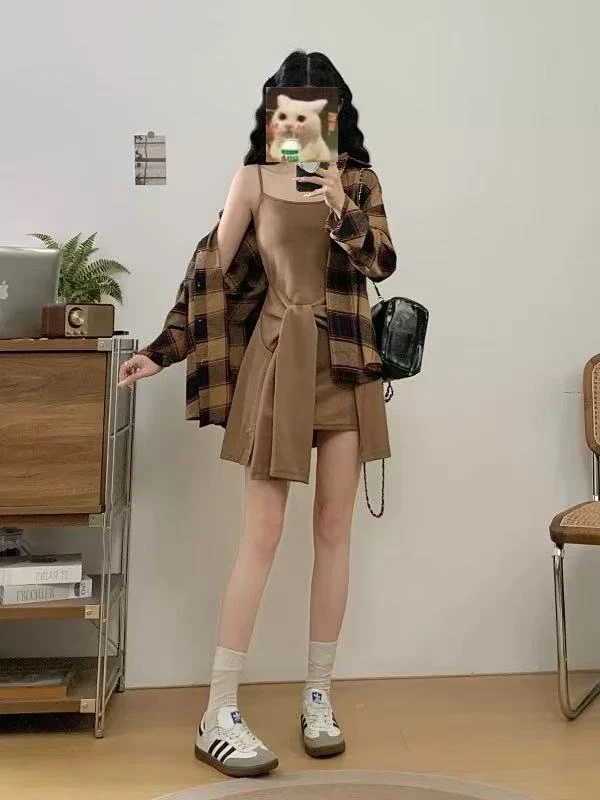 小呆 韩系高级感衬衫吊带长裙短裙套装22733 522733 222733