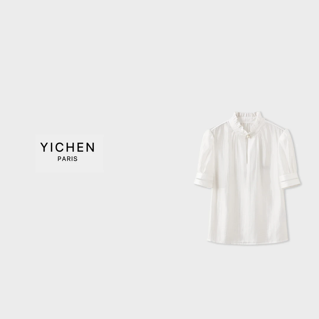 YC 休闲时尚女士刺绣花边领甜美风短袖女士款衬衫-1446