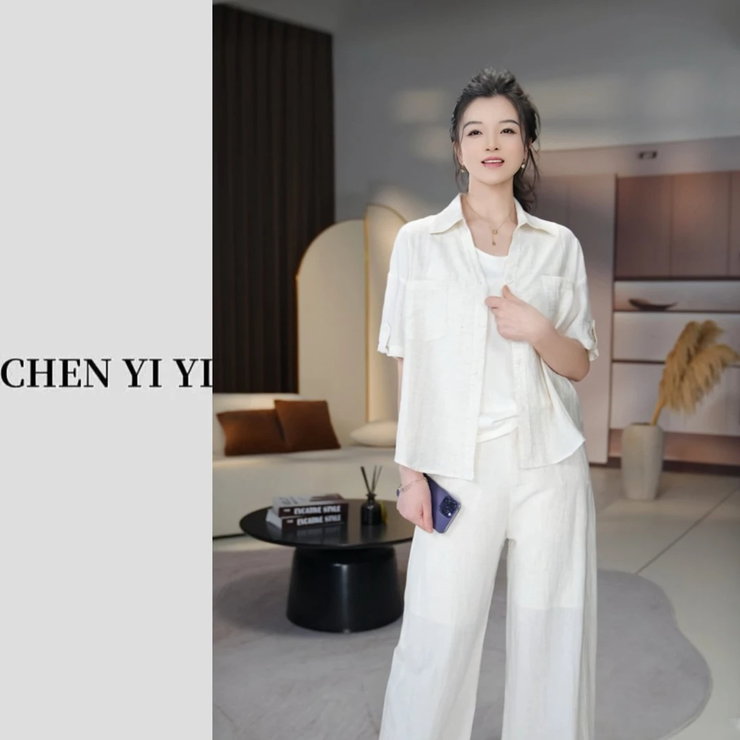 亚麻短袖衬衫上衣女2025夏新款韩版时尚休闲百搭老钱风轻薄衬衣女