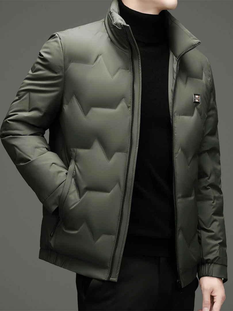 2025轻短款保暖立领男士商务短款连帽上衣加厚白鸭绒保暖羽绒外套