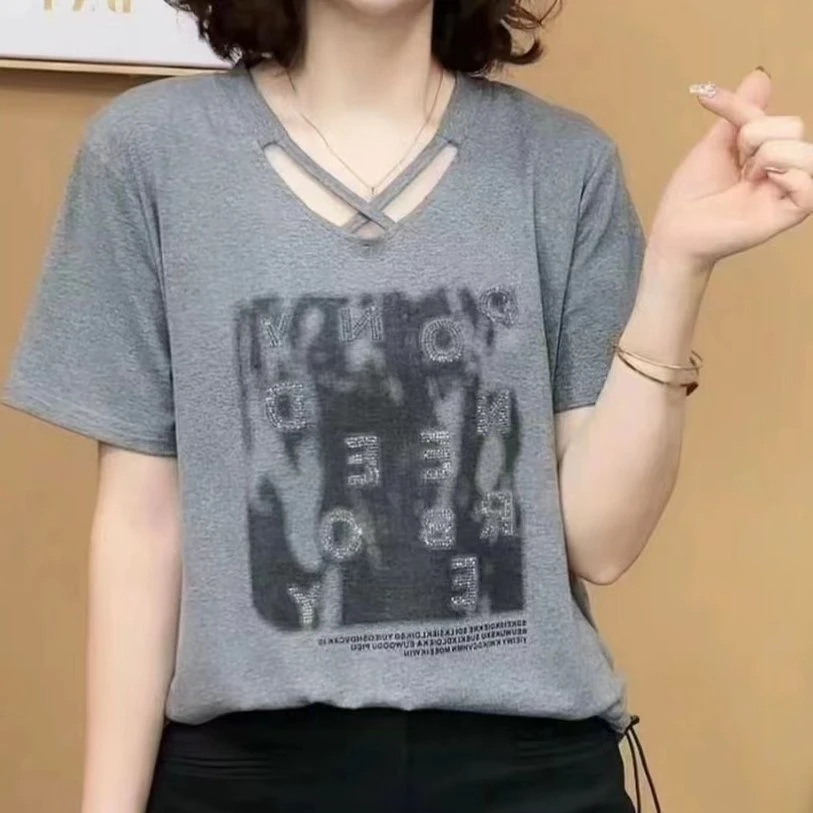 2025薄款短袖T恤休闲大码显瘦遮肚子妈妈中年不起球中年妈妈上衣