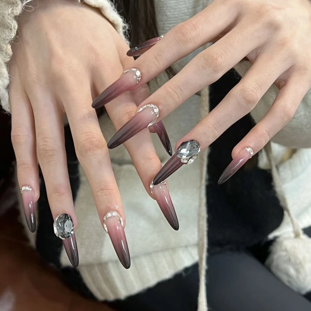 【玫瑰庄园】纯手工甲中长款显白爆闪渐变纯欲穿戴甲高级穿戴美甲