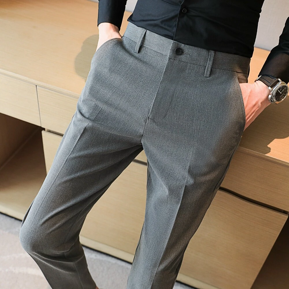 秋季男士休闲裤修身简约小西裤2025新款直筒裤轻熟风商务休闲裤子